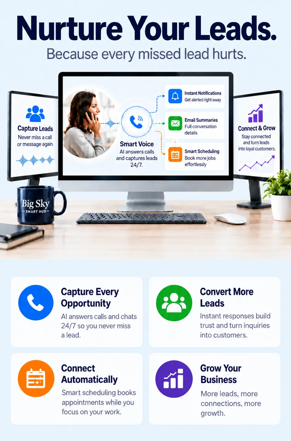 Big Sky Smart Hub — Nurture Your Leads: capture, convert, connect, and grow with Smart Voice, instant notifications, email summaries, and smart scheduling.