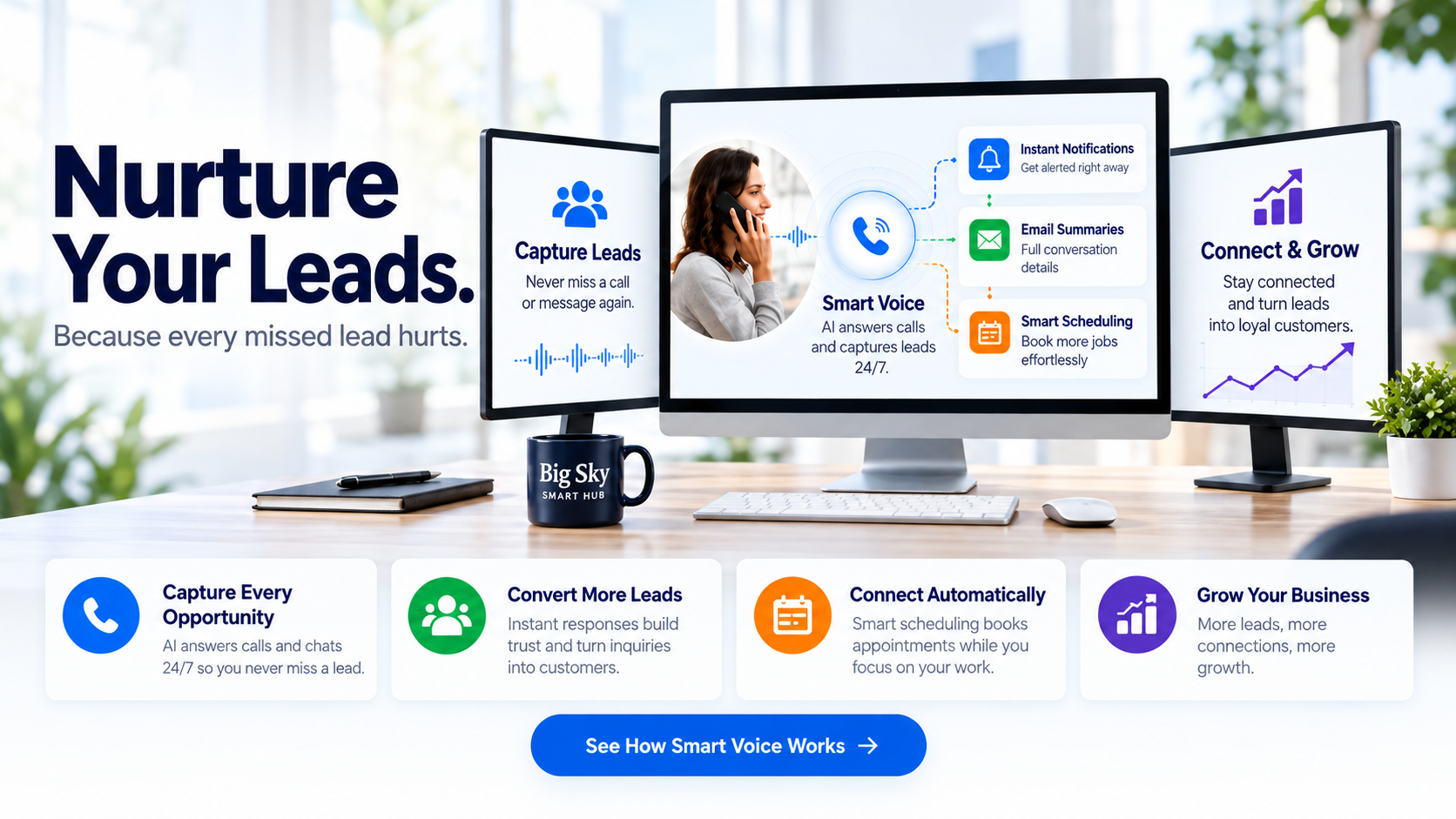Big Sky Smart Hub — Nurture Your Leads: capture, convert, connect, and grow with Smart Voice, instant notifications, email summaries, and smart scheduling.
